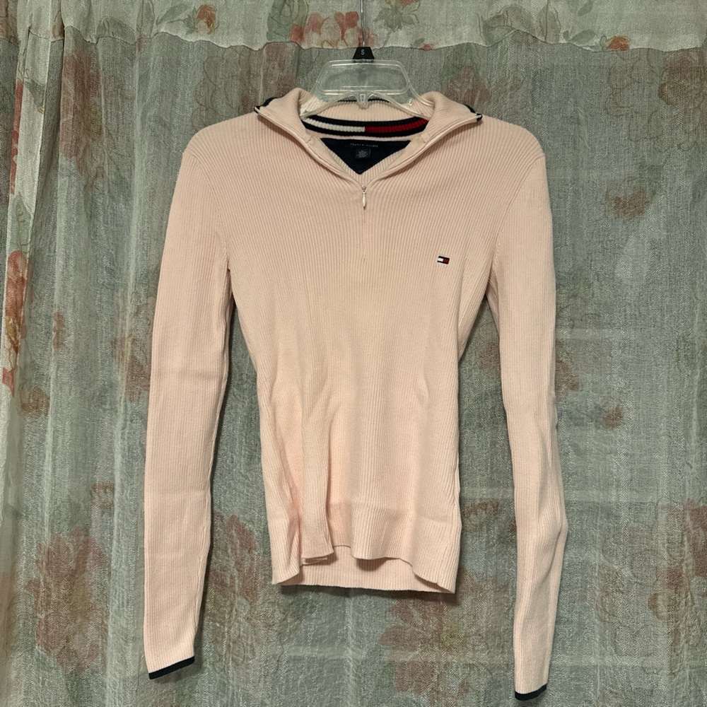 Vintage Tommy Hilfiger Light Pink Ribbed Form Fitting Sweater
